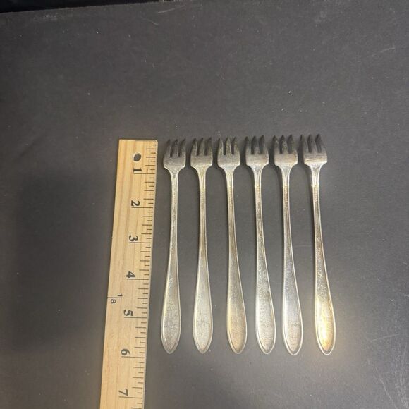 VTG National Silver Co 6pc Viceroy FLAME Cocktail Forks 6" Silverplate 1938 - Picture 5 of 5